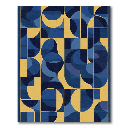 Abstract Cobalt Blue Geometric Shapes Rug