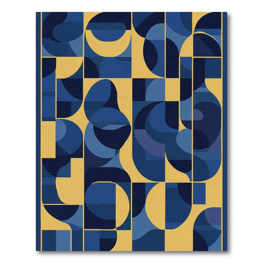 Abstract Cobalt Blue Geometric Shapes Rug