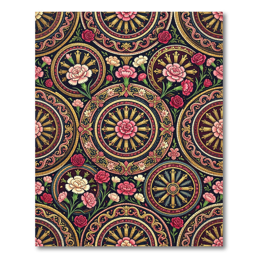 Vibrant Floral Medallion Mandala Rug