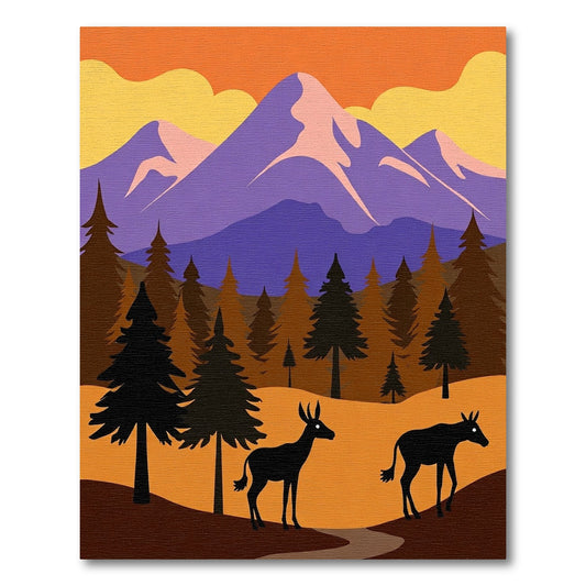 Orange Sunset Mountain Forest Scene Rug