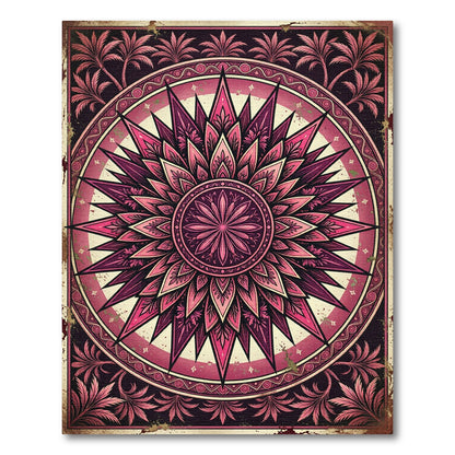 Vintage Magenta Starburst Floral Medallion Rug