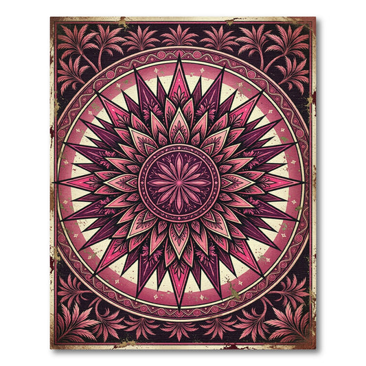 Vintage Magenta Starburst Floral Medallion Rug