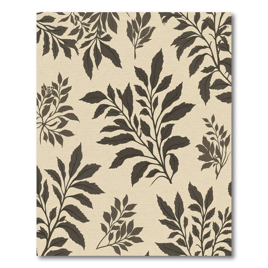 Dark Botanical Sprigs Beige Background Rug