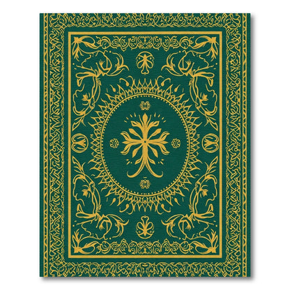 Golden Leaf Scrollwork Emerald Frame Rug