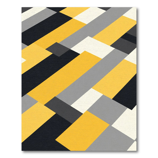 Modern Yellow Gray Geometric Blocks Rug
