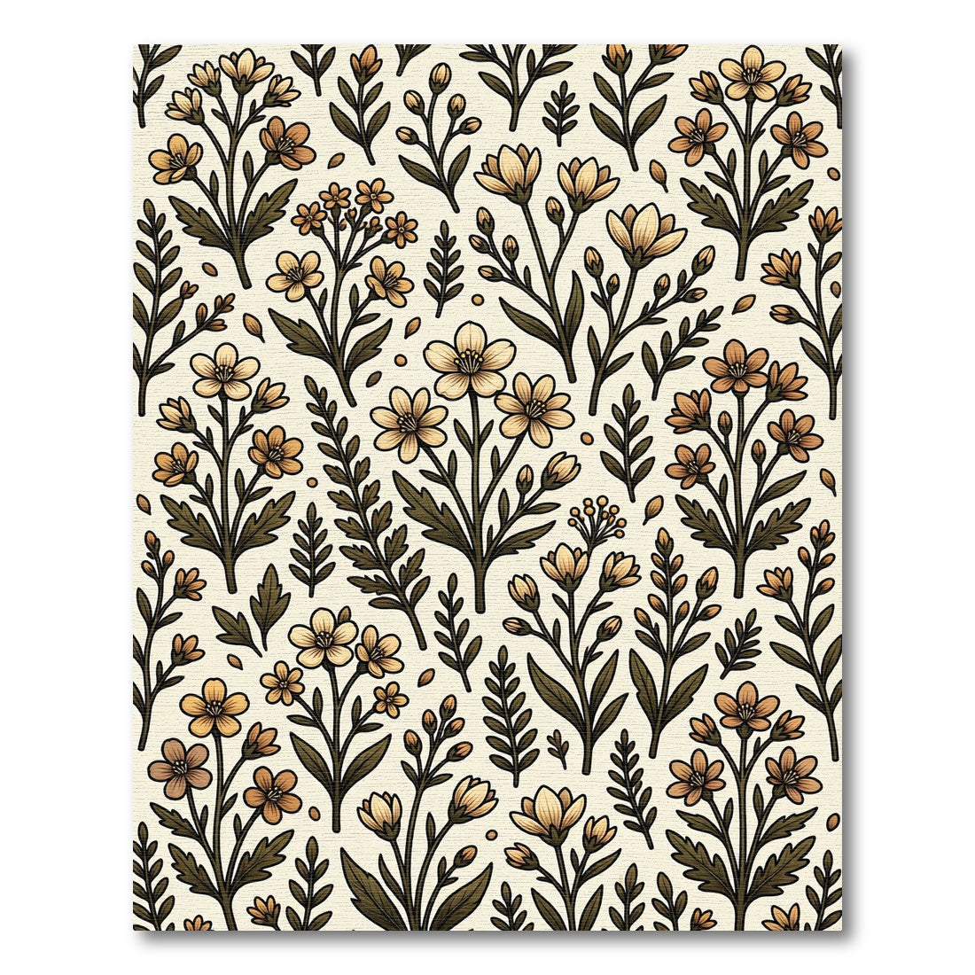 Golden Beige Floral Branch Pattern Rug