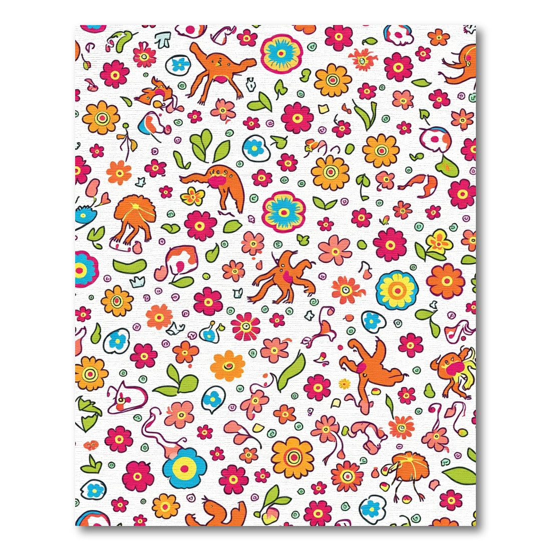Whimsical Orange Creatures Floral Medley Rug