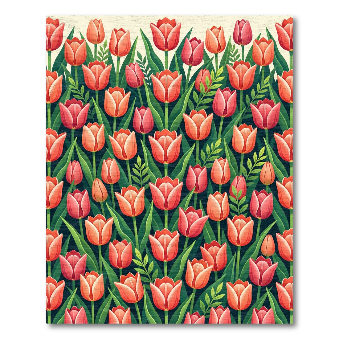 Coral Red Tulip Garden Bloom Rug