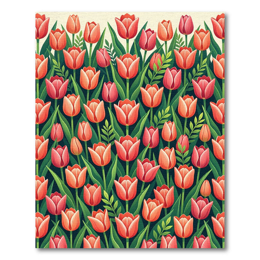 Coral Red Tulip Garden Bloom Rug