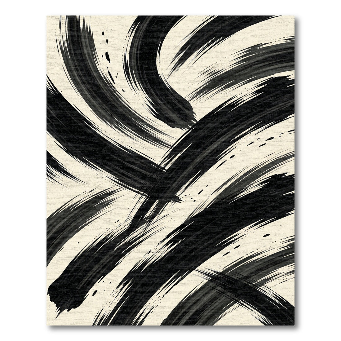 Bold Black Ink Brush Strokes Rug