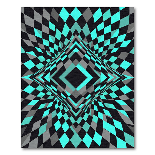 Cyan Geometric Diamond Hypnotic Illusion Rug