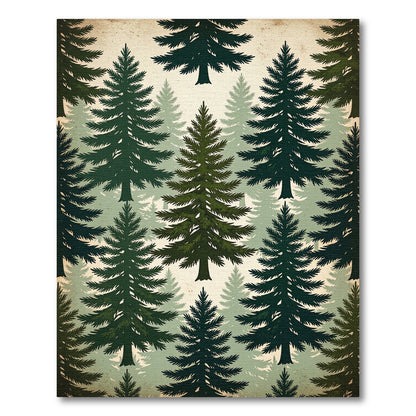 Vintage Emerald Pine Forest Landscape Rug