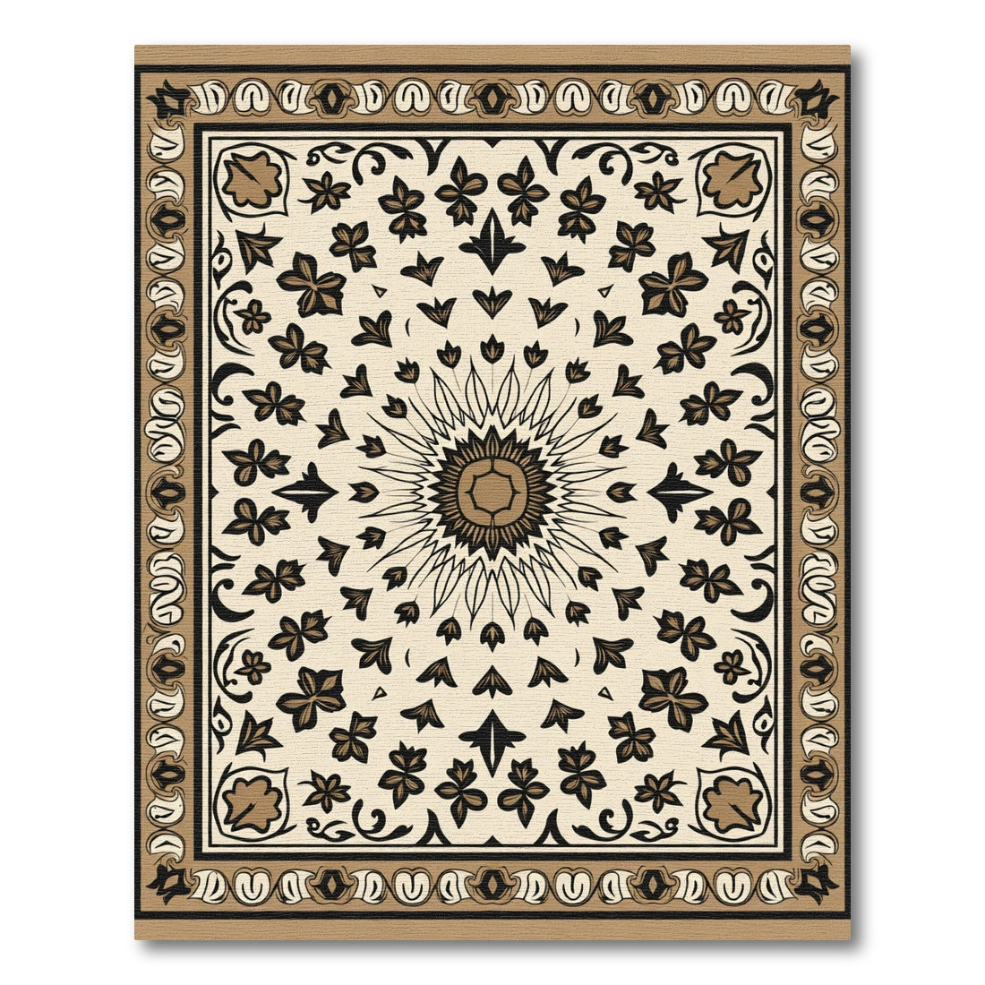 Golden Sunburst Floral Border Rug