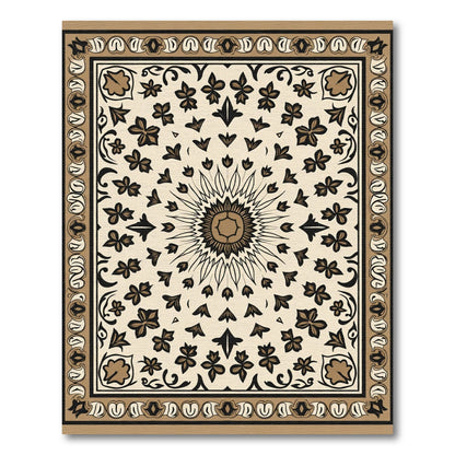 Golden Sunburst Floral Border Rug