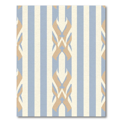 Soft Blue Beige Vertical Stripe Motif Rug