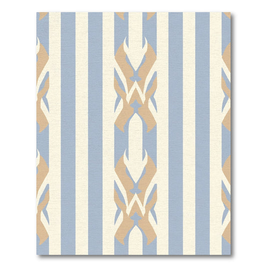 Soft Blue Beige Vertical Stripe Motif Rug