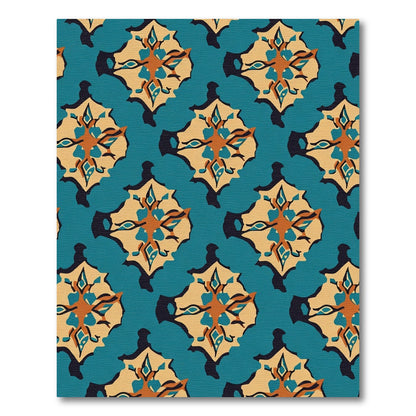 Teal Tan Abstract Mid Century Motif Rug