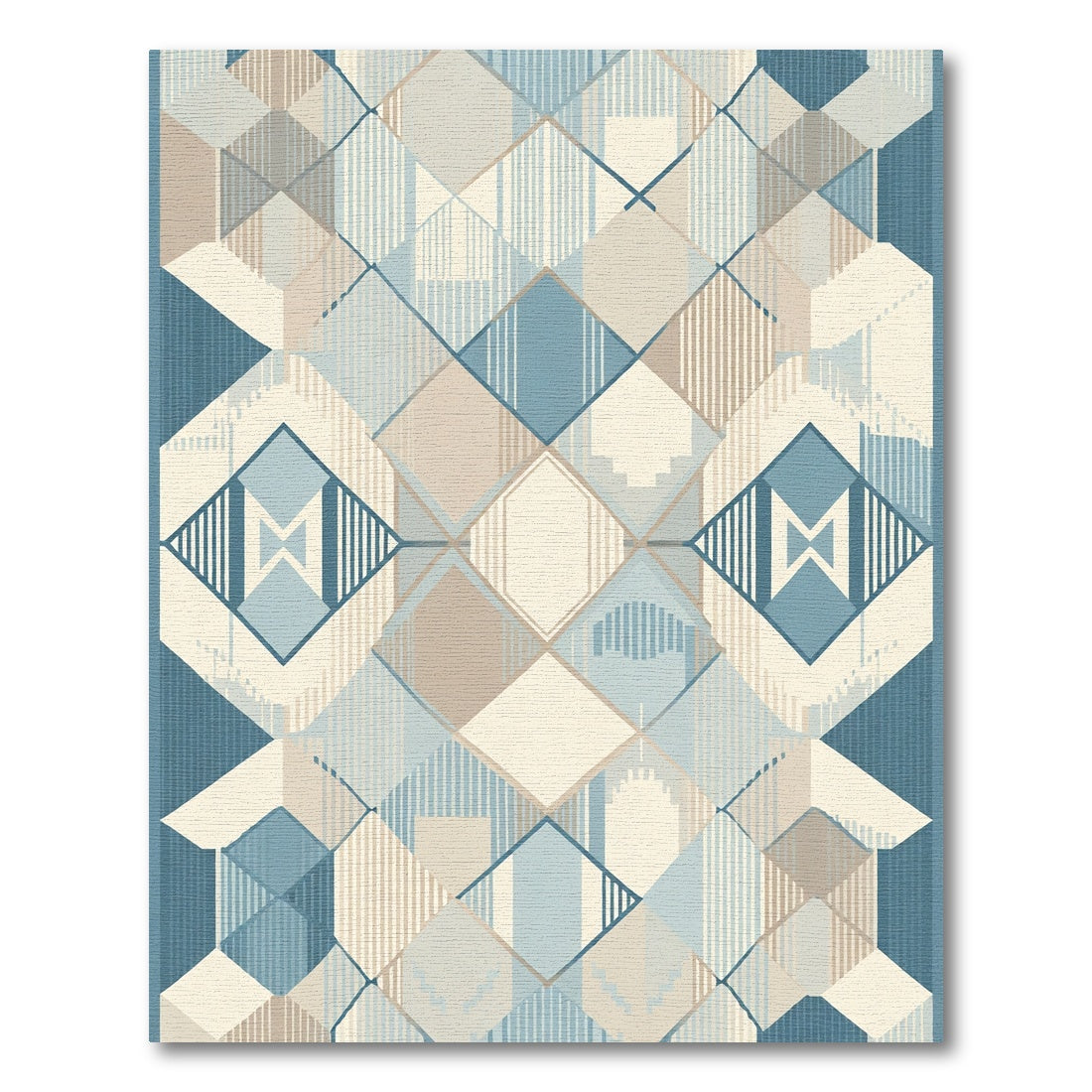 Geometric Diamond Medallion Blue Beige Rug