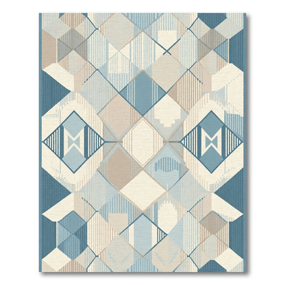 Geometric Diamond Medallion Blue Beige Rug