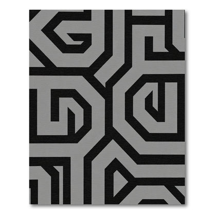 Abstract Black Gray Geometric Labyrinth Rug