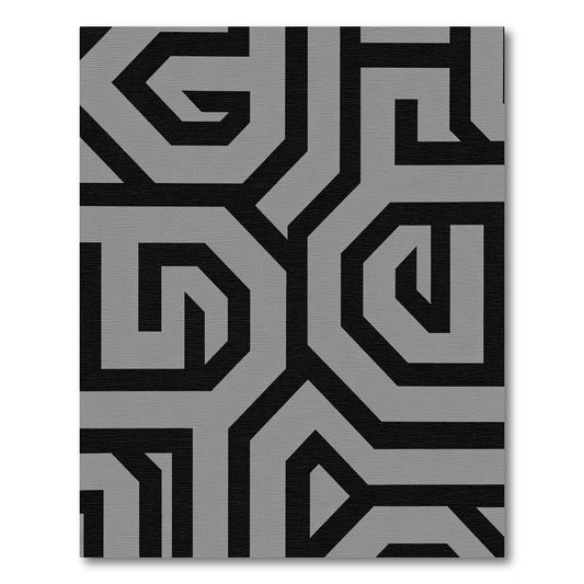 Abstract Black Gray Geometric Labyrinth Rug