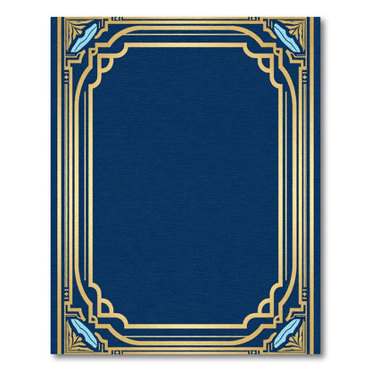 Elegant Navy Gold Geometric Frame Rug