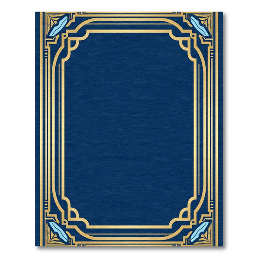 Elegant Navy Gold Geometric Frame Rug