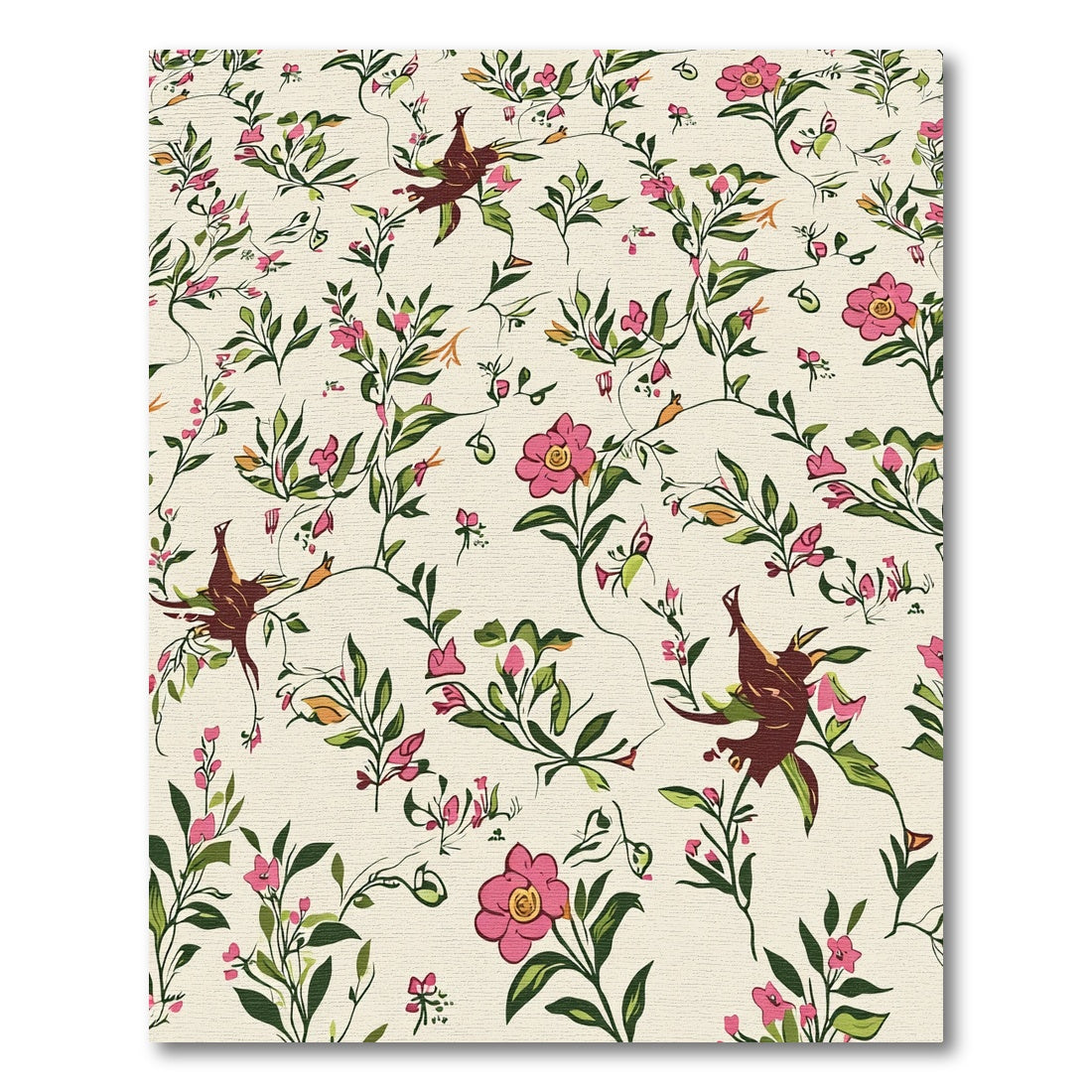 Whimsical Pink Floral Avian Garden Rug
