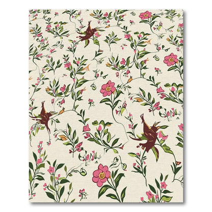 Whimsical Pink Floral Avian Garden Rug