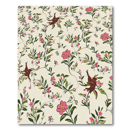 Whimsical Pink Floral Avian Garden Rug