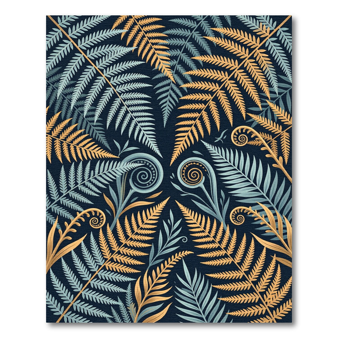 Golden Blue Fern Frond Garden Rug