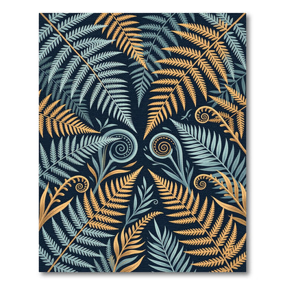 Golden Blue Fern Frond Garden Rug