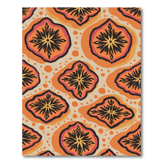 Orange Black Floral Medallion Rug