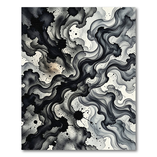 Ethereal Black Ink Swirl Reminiscence Rug