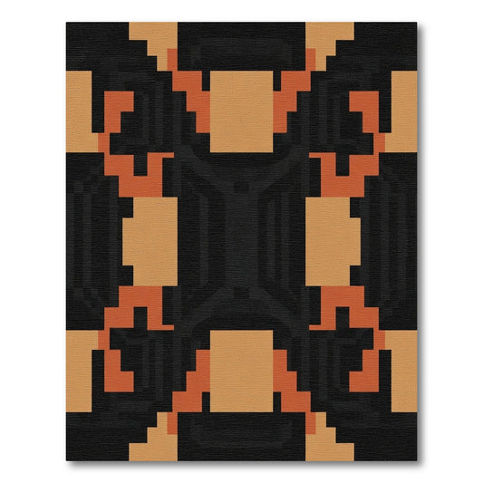 Retro Geometric Orange Squares Rug