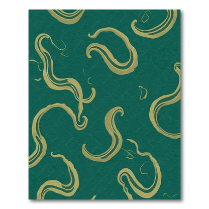 Emerald Gold Swirling Ornate Ribbons Rug