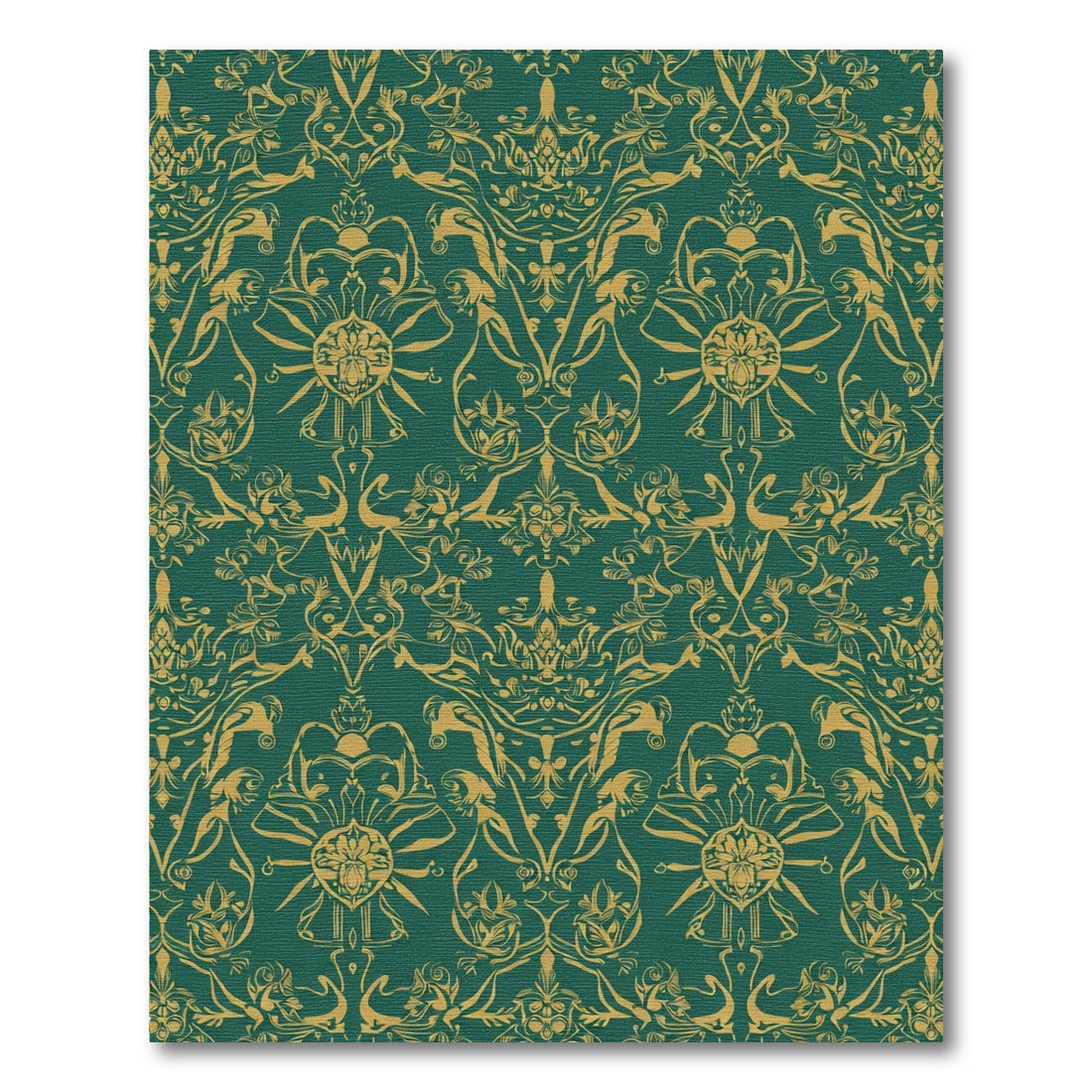 Deep Emerald Gold Damask Flourish Rug