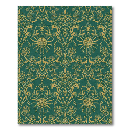 Deep Emerald Gold Damask Flourish Rug