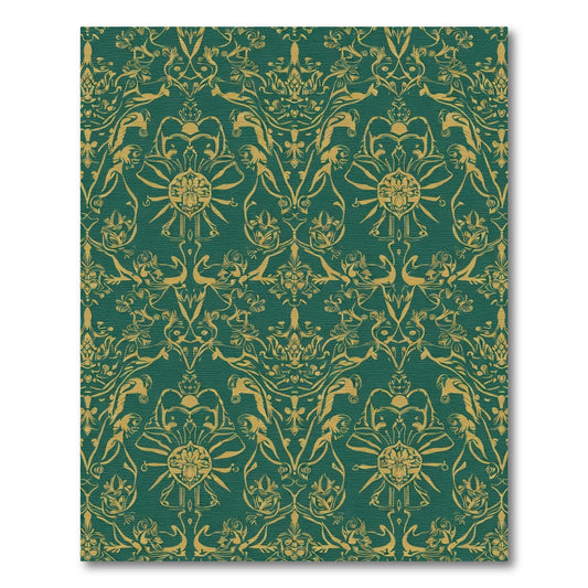 Deep Emerald Gold Damask Flourish Rug