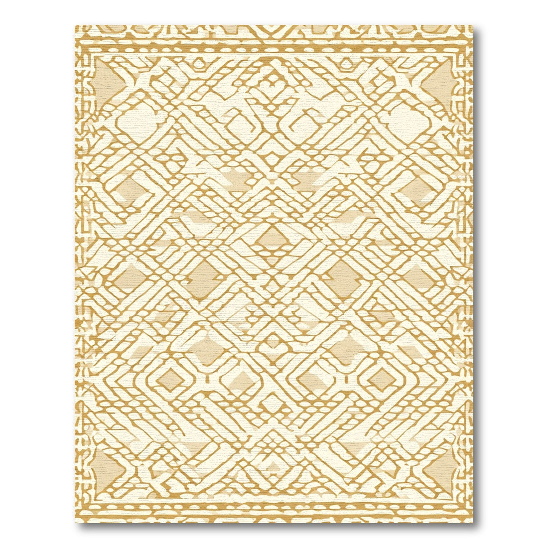 Golden Beige Geometric Diamond Weave Rug