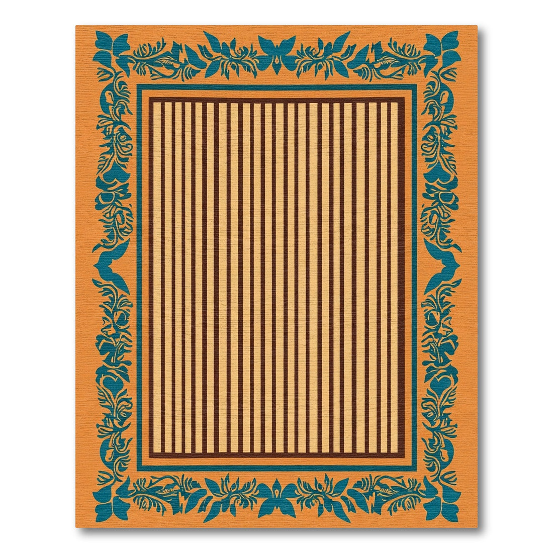 Teal Floral Bordered Stripe Rug