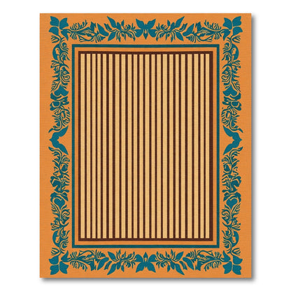 Teal Floral Bordered Stripe Rug