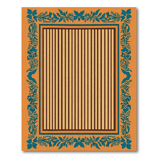 Teal Floral Bordered Stripe Rug
