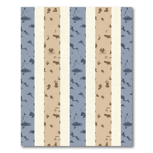 Blue Tan Abstract Stripe Figures Rug