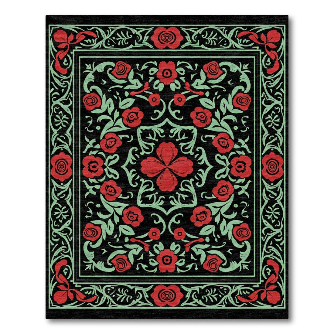 Bold Red Floral Vine Medallion Rug