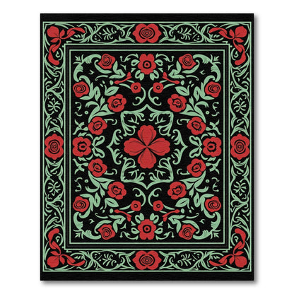 Bold Red Floral Vine Medallion Rug