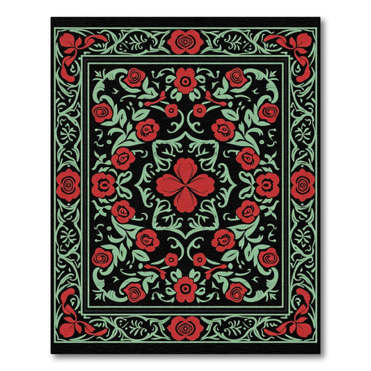 Bold Red Floral Vine Medallion Rug