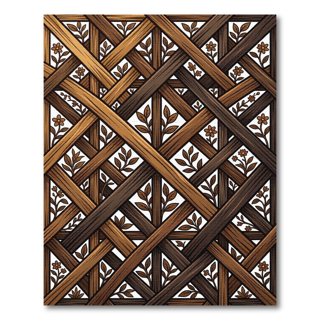 Rustic Wood Lattice Floral Vine Rug