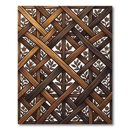 Rustic Wood Lattice Floral Vine Rug
