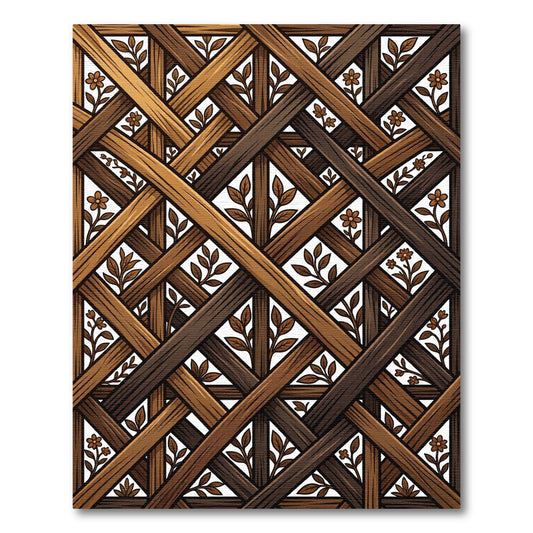 Rustic Wood Lattice Floral Vine Rug